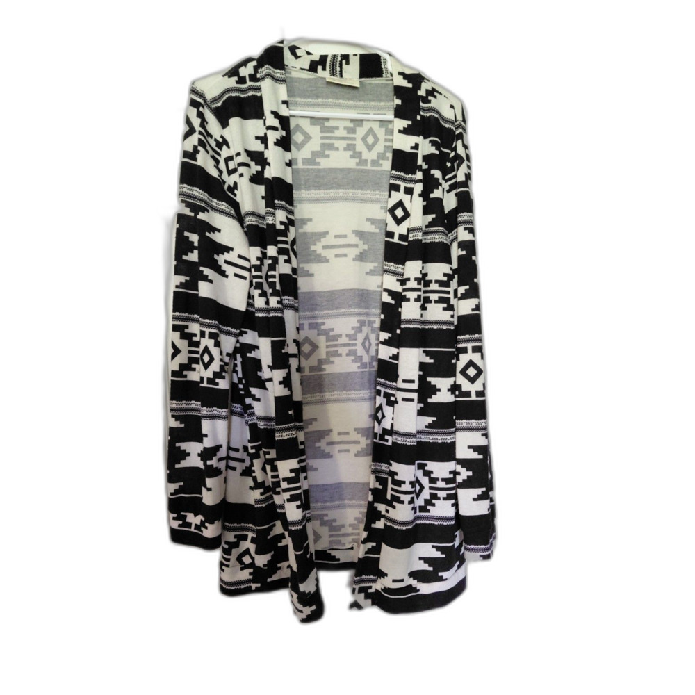 Bobbie Brooks Boho Black White Long Sleeve Cardigan XL